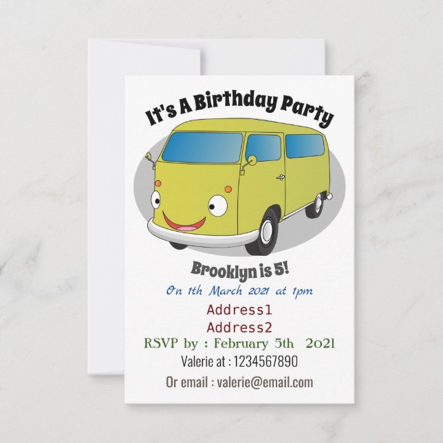 Invitation Classic lime green van cartoon (Devant)