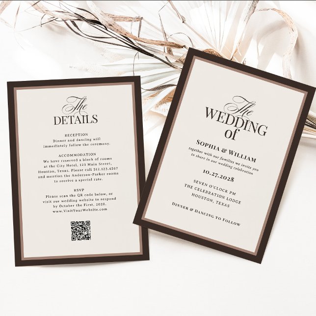 Invitation Classic Luxe | Brown Neutral RSVP QR Code Wedding (Créateur téléchargé)