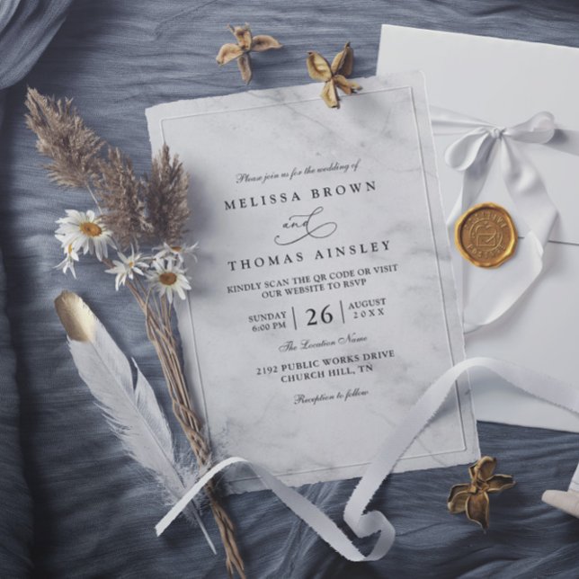 Invitation Classic Marble Simple Elegant Chic QR Code Wedding (Créateur téléchargé)