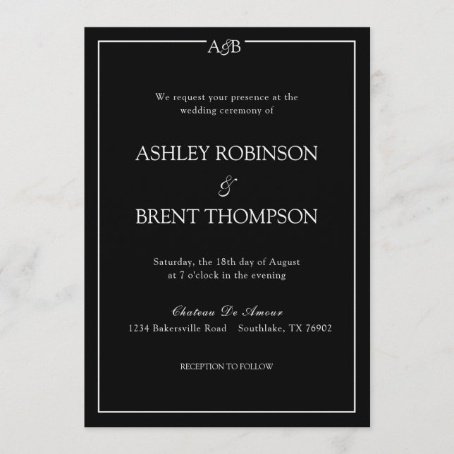 Invitation Classic Minimalist Ampersand Monogram Black White  (Devant)