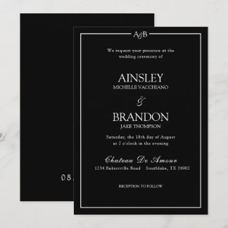 Invitation Classic Minimalist Ampersand Monogram Black White 
