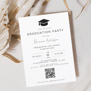 Invitation Classic Minimalist QR Code Graduation Party