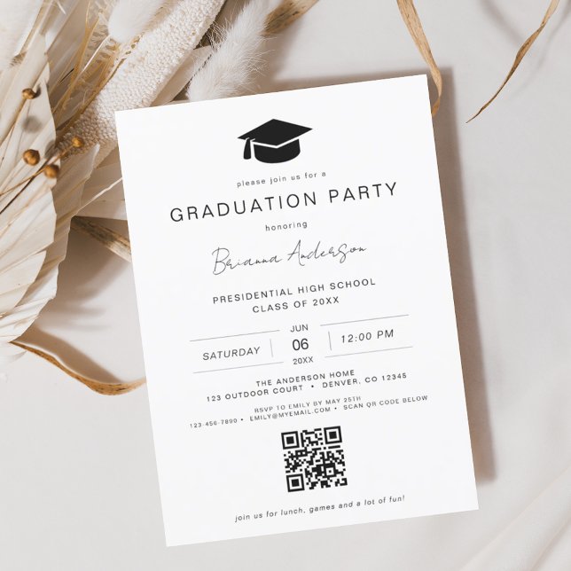 Invitation Classic Minimalist QR Code Graduation Party (Créateur téléchargé)