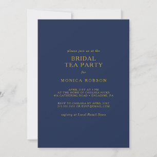 Invitation Classic Minimaliste Marine Bleu Gold Bridal Tea Pa