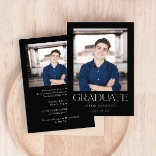 Invitation Classic Modern Black White Photo Graduation Party