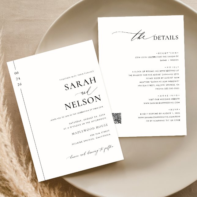 Invitation Classic Moderne Élégant Tout en un QR Code Mariage (Créateur téléchargé)