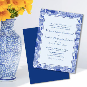 Invitation Classic Moderne Rétro Bleu Chinoiserie Mariage