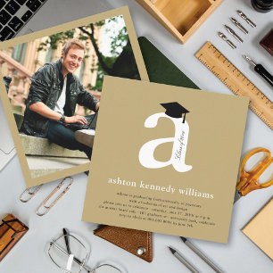 Invitation Classic Monogramme Alphabet A Photo Graduation Par