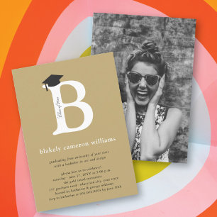 Invitation Classic Monogramme Alphabet B Photo Graduation