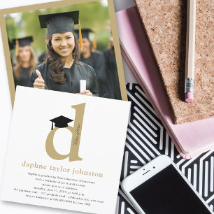 Invitation Classic Monogramme Alphabet D Photo Graduation Par