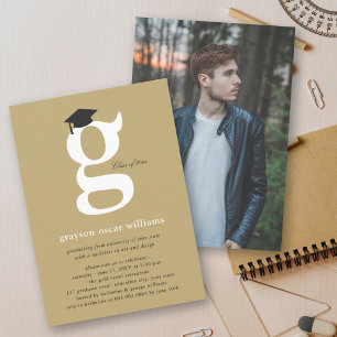 Invitation Classic Monogramme Alphabet g Photo Graduation Par