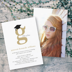 Invitation Classic Monogramme Alphabet G Photo Graduation Par