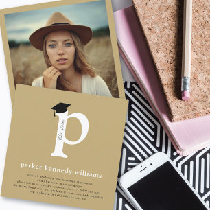Invitation Classic Monogramme Alphabet P Photo Graduation Par