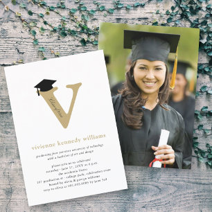 Invitation Classic Monogramme Alphabet V Photo Graduation Par