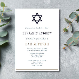 Invitation Classic Navy Blue Gold Star Bar Mitzvah