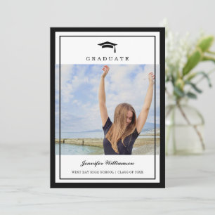 Invitation Classic noir & blanc Script Graduation Deux photos