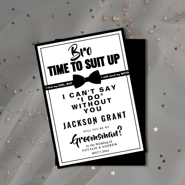 Invitation Classic Noir & Blanc Tuxedo Suit Up Groomsman (Classic Black & White Tuxedo Suit Up Groomsman Invitation )