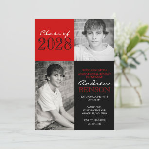 Invitation Classic noir et rouge 2 Photo Graduation