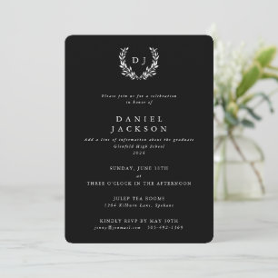 Invitation Classic noir Monogram Laurel Wreath Graduation