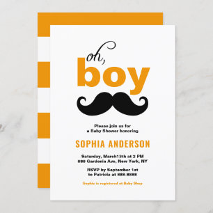 Invitation Classic Orange C'est un Baby shower de moustache g