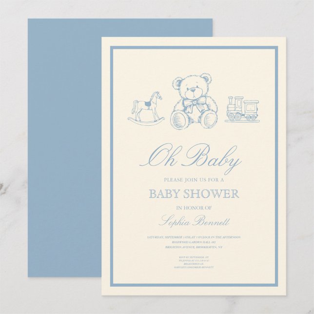 Invitation Classic Pastel Blue Teddy Bear Baby Shower (Créateur téléchargé)