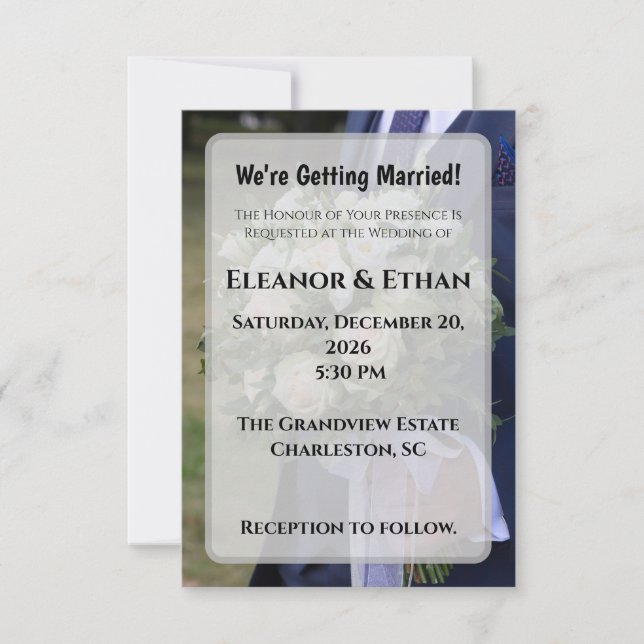 Invitation Classic Photo Groom Holding Bouquet Wedding Invita (Devant)