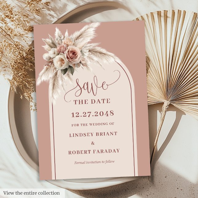 Invitation Classic Pink Boho Floral Arch Save the Date Invite (Classic Pink Boho Floral Arch Save the Date Invite)