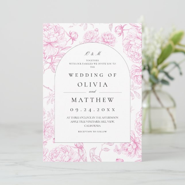 Invitation Classic Pink French Floral Wedding  (Debout devant)