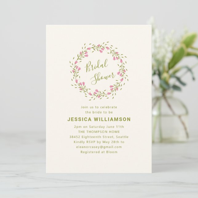 Invitation Classic Pink Garden Floral Bridal Shower (Debout devant)