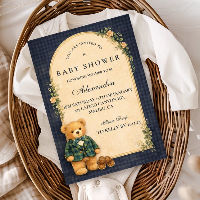 Invitation Classic Plaid Nursery Teddy Baby Shower (Créateur téléchargé)