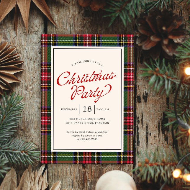 Invitation Classic Plaid Retro Script Christmas Party (Créateur téléchargé)