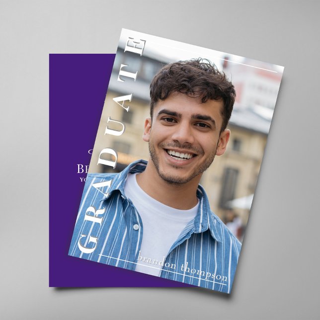 Invitation Classic Purple Graduation Party Announcement Card (Elegant purple graduation card with laurel wreath and cap design)