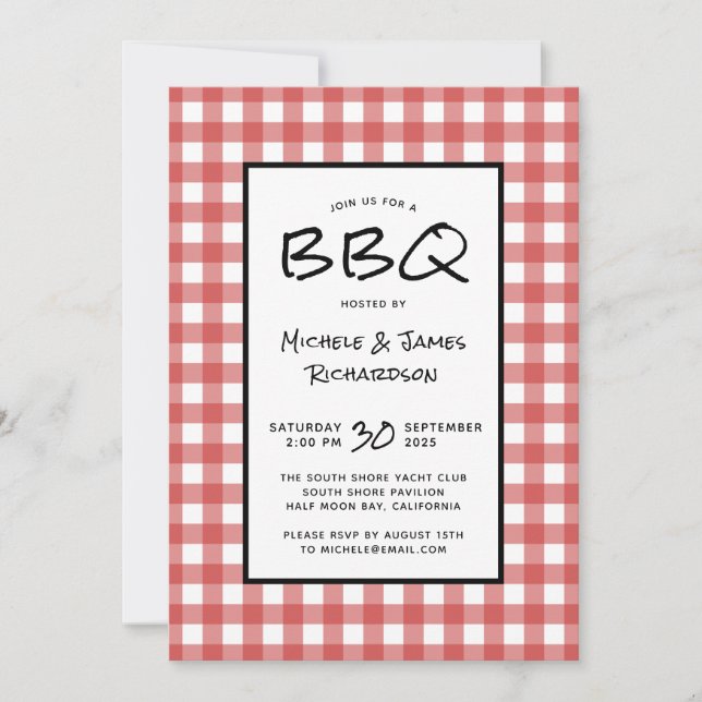 Invitation Classic Red et White En vichy BBQ Pique-nique (Devant)