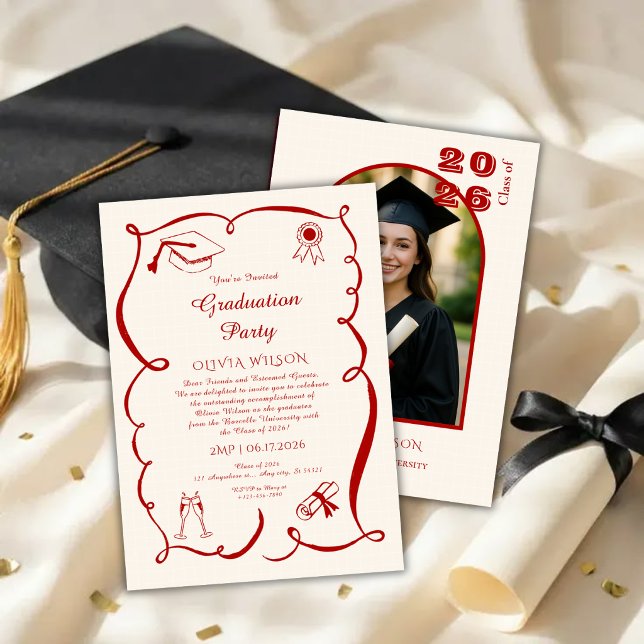 Invitation Classic Red Graduation with Photo Party (Créateur téléchargé)