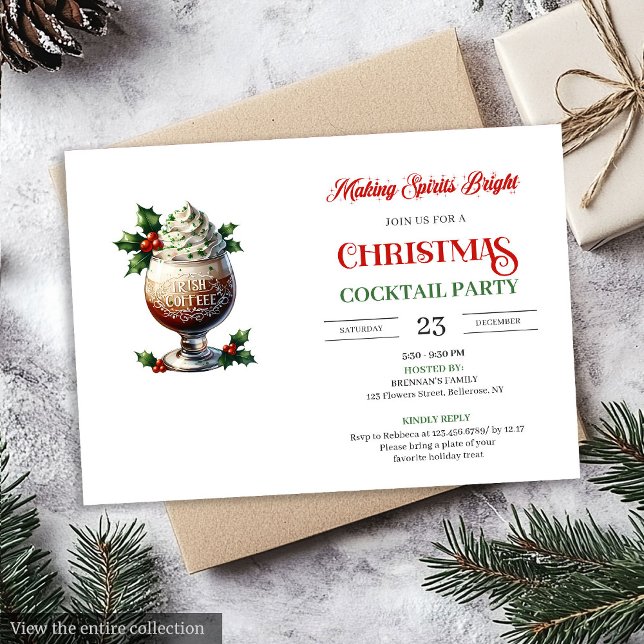 Invitation Classic Red Green Festive Cocktails Party Invites (Classic Red Green Festive Cocktails Party Invitation)