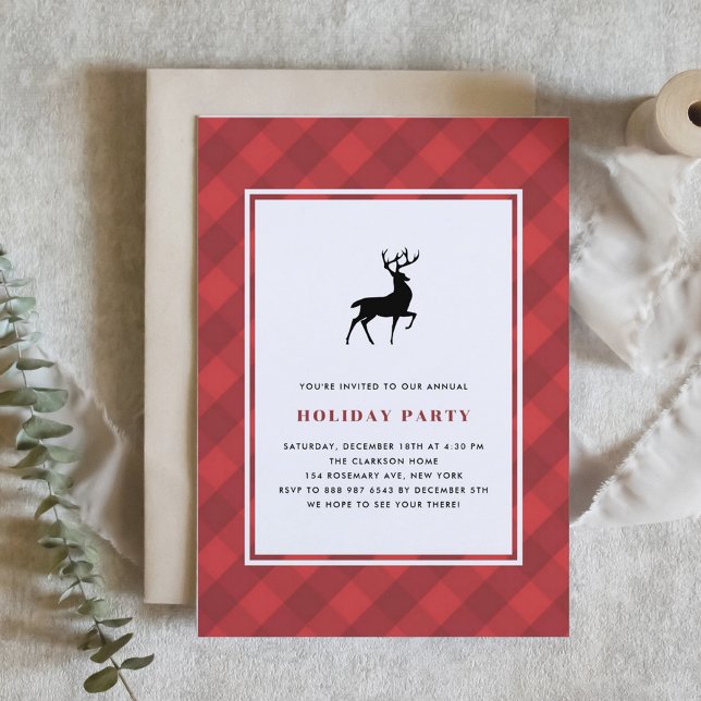 Invitation Classic Red Plaid Motif Deer Fête de Vacances (Créateur téléchargé)