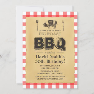 Invitation Classic Red Plaid Pig Roast BBQ fête d'anniversair