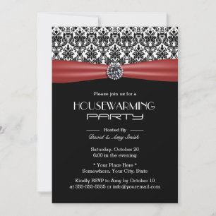 Invitation Classic Red Ribbon & Damask Houseréchauffer Party