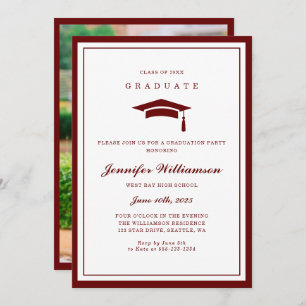 Invitation Classic Red & White Script Graduation Photo