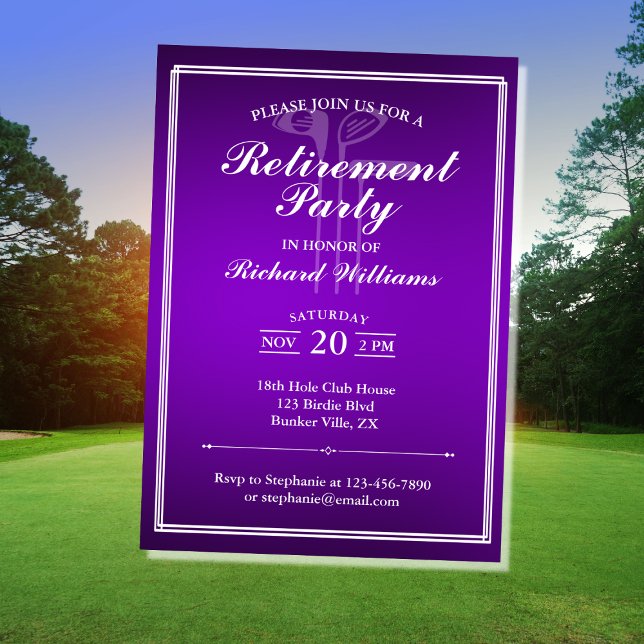 Invitation Classic Retraite Golf Thème Purple Blanc (Créateur téléchargé)