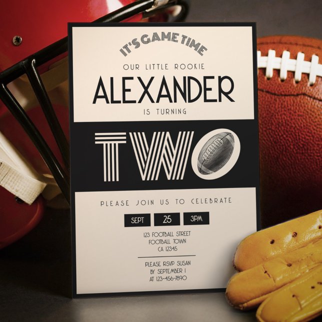 Invitation Classic Retro Black Football 2e anniversaire (Créateur téléchargé)