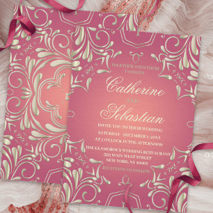 Invitation Classic Romantique Or rose Ornate Mariage frontali