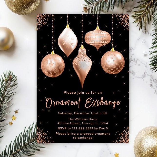 Invitation Classic Rose Gold Ornament Exchange Party (Créateur téléchargé)