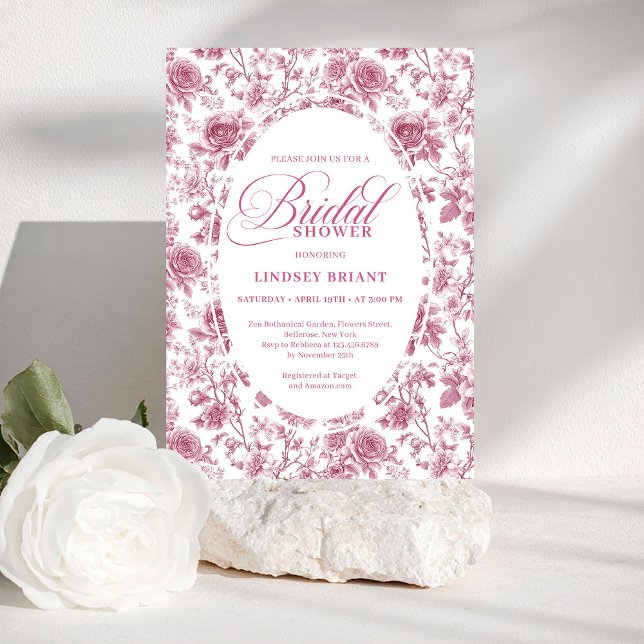 Invitation Classic Rose Pattern Floral Toile Bridal Shower   (Classic Rose Pattern Floral Toile Bridal Shower Invite)