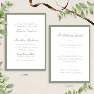 Invitation Classic Sage Green Border Script Détails du Mariag