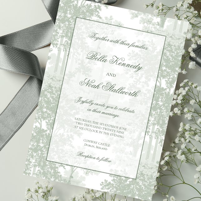 Invitation Classic Sage Green Landscape Toile Wedding (Créateur téléchargé)