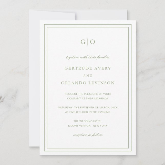 Invitation Classic Sage Green QR Code Mariage élégant (Devant)