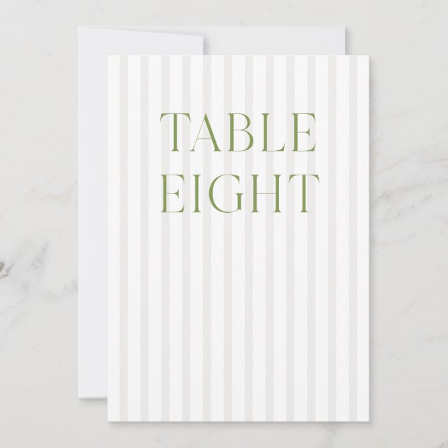 Invitation Classic Sage Vert & Beige Mariage 8 Numéro de tabl (Devant)
