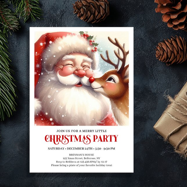 Invitation Classic Santa Rudolph Cozy Christmas Eve Family  (Classic Santa Rudolph Cozy Christmas Eve Family Party Invite

)