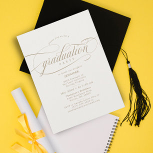 Invitation Classic Script Light Beige & Gold Graduation Party